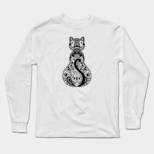 Cat mandala art Long Sleeve T-Shirt by MiniMao design